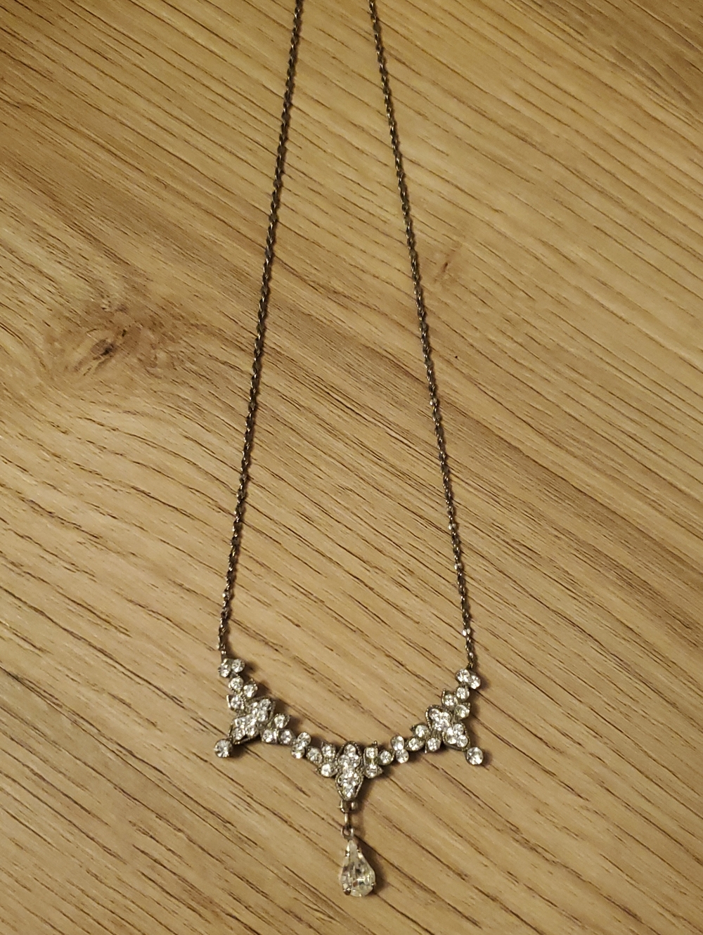 Vintage Elegant Crystal Drop Necklace - Silver Tone- Stamped KOREA